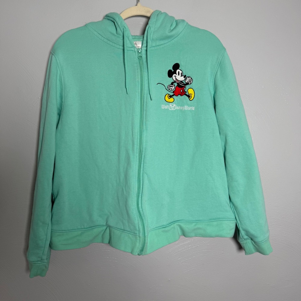 Disney Parks Walt Disney World Mickey Mouse Full Zip Hoodie Mint  XL (flawed)